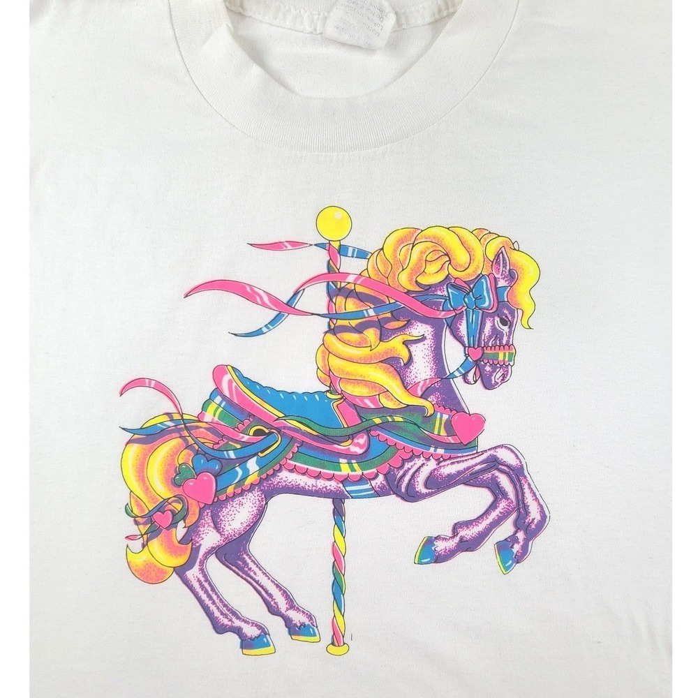 Vintage 80s Changes Carousel Horse Graphic T-Shirt Unisex XL White Made in USA